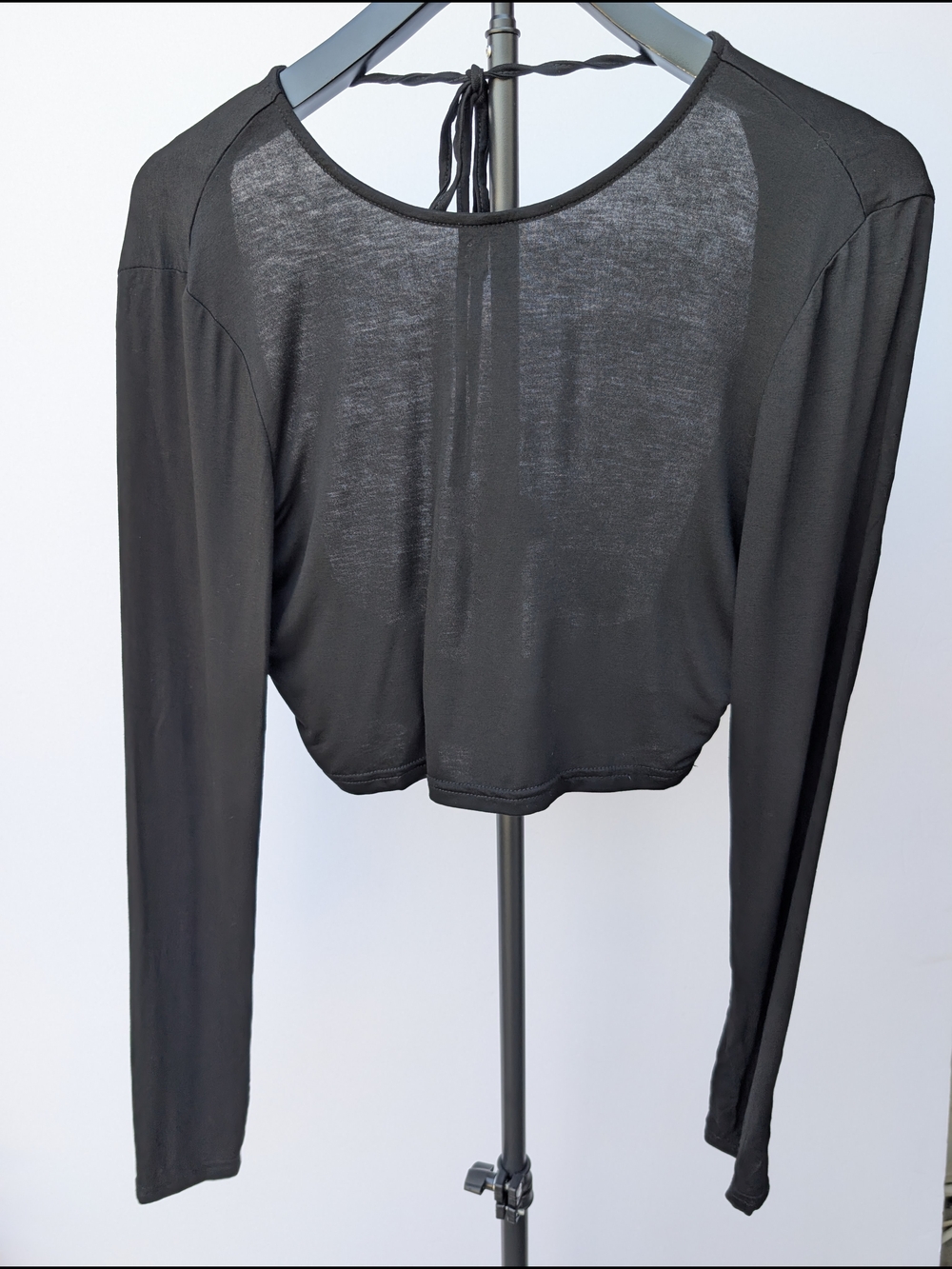 SHEIN Black Long Sleeve Open Tie Back Crop Top Size L
